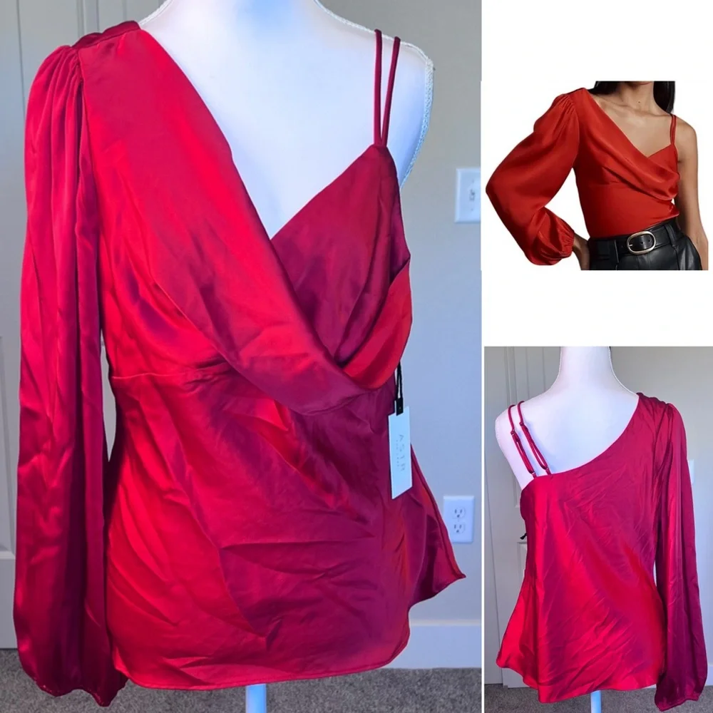 NWT Astr Jenah One-Shoulder Satin Top Adjustable Straps Sz Large - Picture 13 of 13